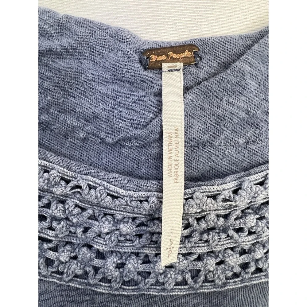 Women FREE PEOPLE Crochet Long Sleeve Top In Pacific Coast Small Blue